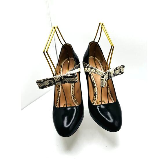 Gucci Black Leather and Neutral Snakeskin Block Heel Pumps size 37 - Picture 12 of 12
